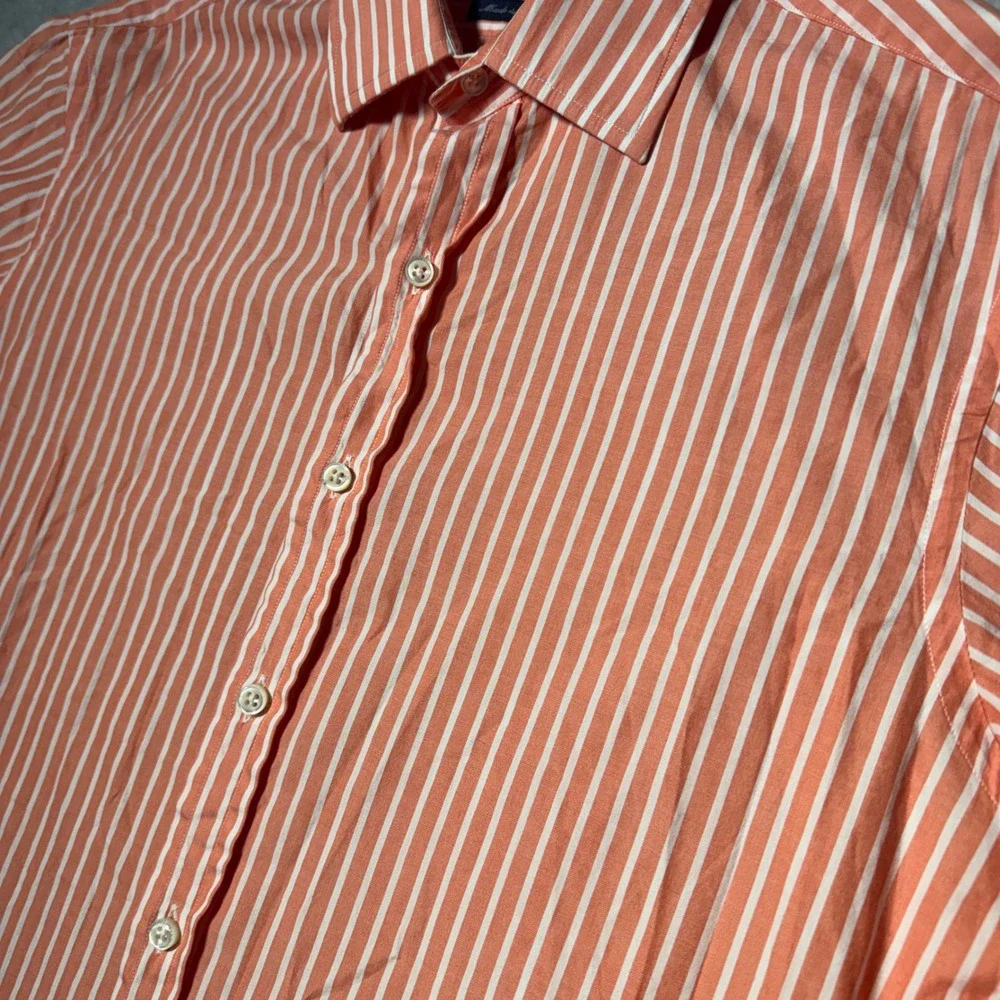 Polo Ralph Lauren Mens Orange White Striped Button Down Shirt Made in Italy 15.5 - Picture 4 of 8